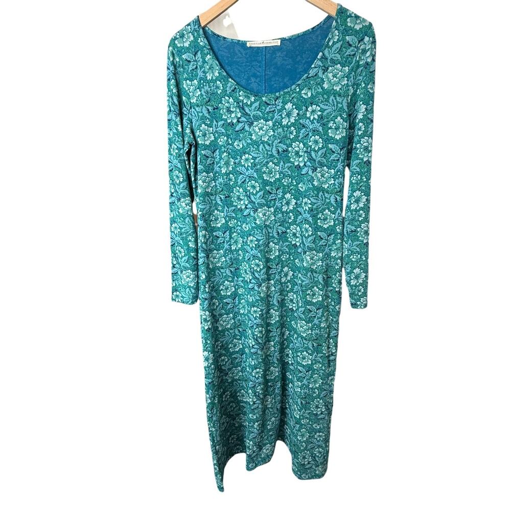 Peruvian Connection Floriana Midi Dress Long Sleeve Floral Blue Green Medium - Picture 4 of 11